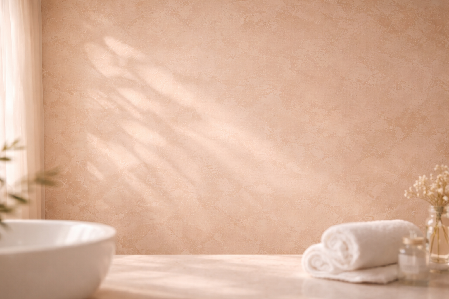 Warm glowing architectural plaster background with subtle spa elements