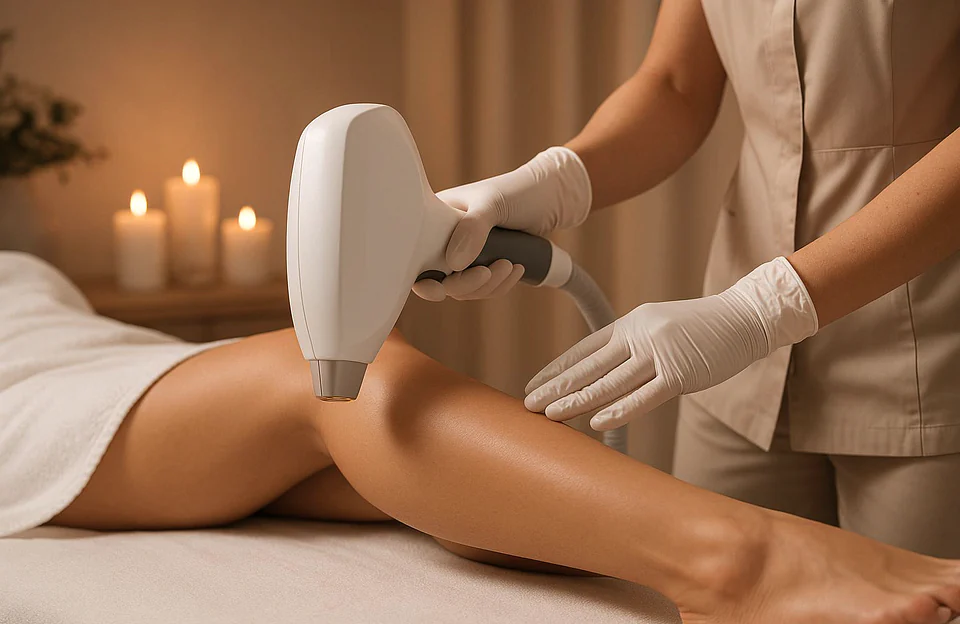 Therapist performing laser hair removal