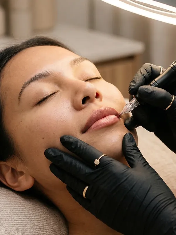 Therapist expertly applying permanent makeup