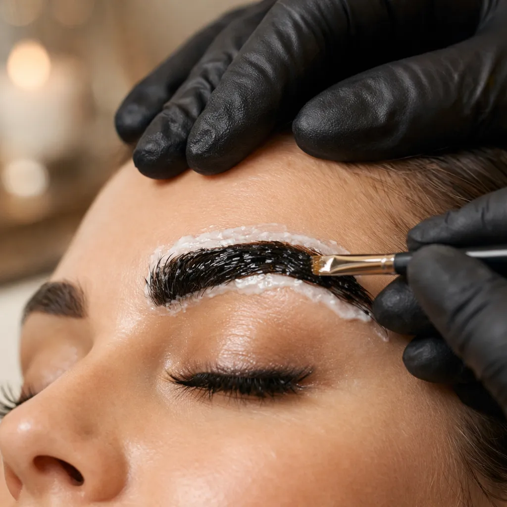Close up of eyebrow and eyelash tinting